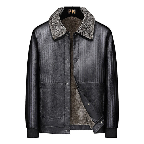 Herren Kunstleder-Blouson mit Sherpa-Kragen, wärmendem Teddyfutter und Nadelstreifen-Detail Drune