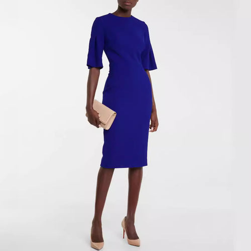 Damen Figurbetontes Midikleid mit Trompetenärmeln und Rundhalsausschnitt Drune