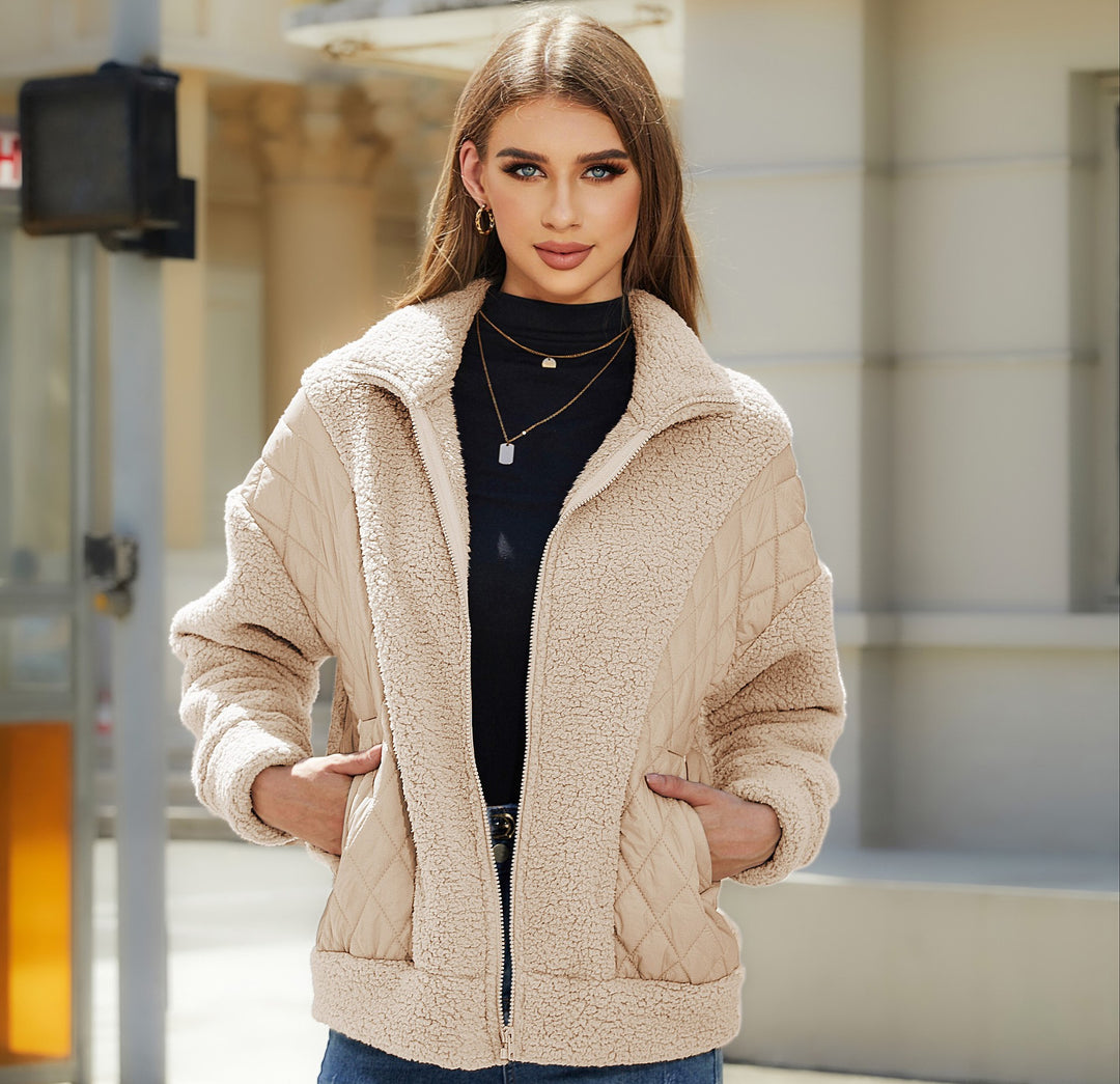 Damen Kuschelige Fleecejacke mit Steppdetails und praktischen Taschen Drune