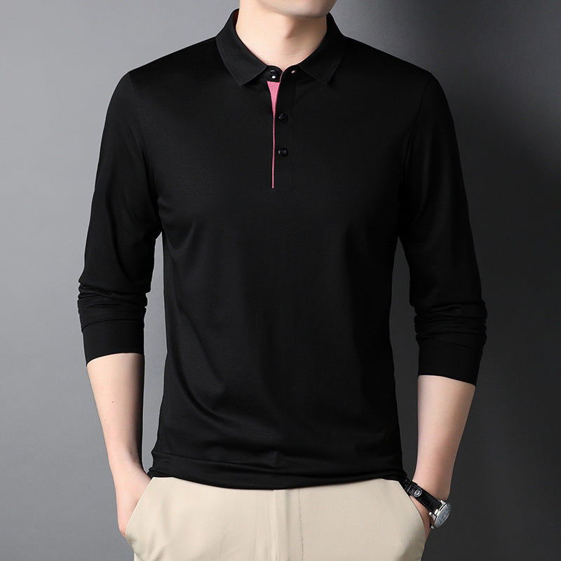 Herren Langarm-Polohemd mit modernem Kragen und feiner Textur Drune