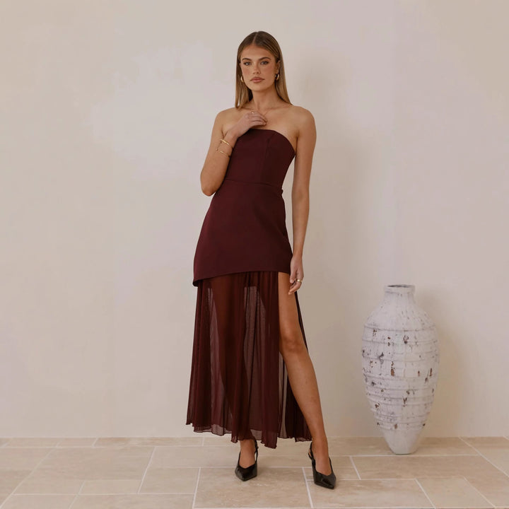 Damen Elegantes Abendkleid mit asymmetrischem Schnitt und verführerischem Schlitz Drune