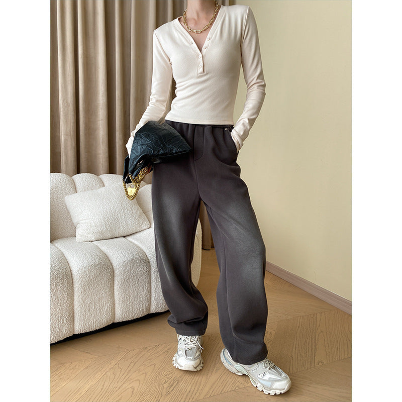 Damen Langarm-Henley-Shirt aus hochwertigem Rippstrick mit modischen Knopfdetails Drune