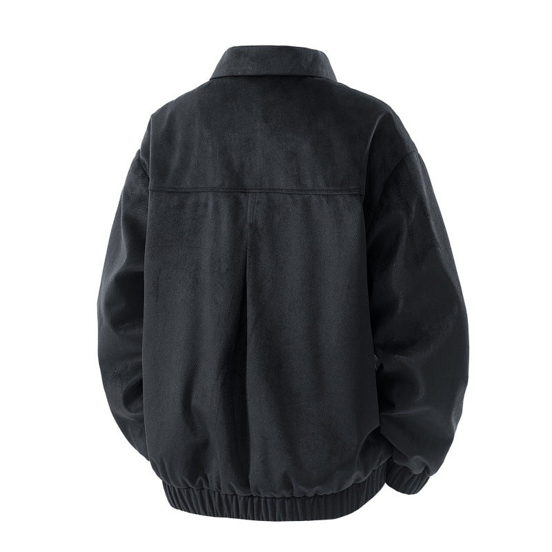 Herren leichte Harringtonjacke im Veloursleder‑Look mit Hemdkragen, durchgehendem Reißverschluss und elastischem Saum Drune