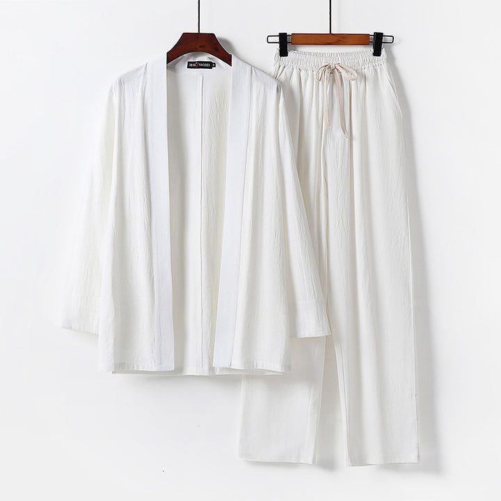 Herren Lockeres Kimono-Loungewear-Set aus leichter Baumwollmischung mit elastischer Kordelhose Drune