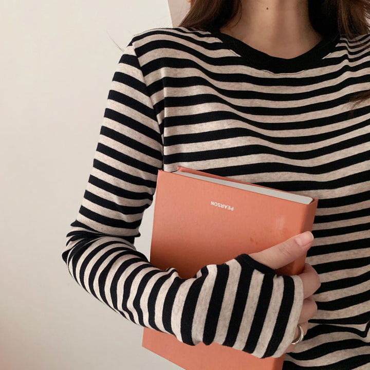 Damen lässiges Longsleeve-Shirt mit modischem Streifenmuster und Daumenlöchern Drune