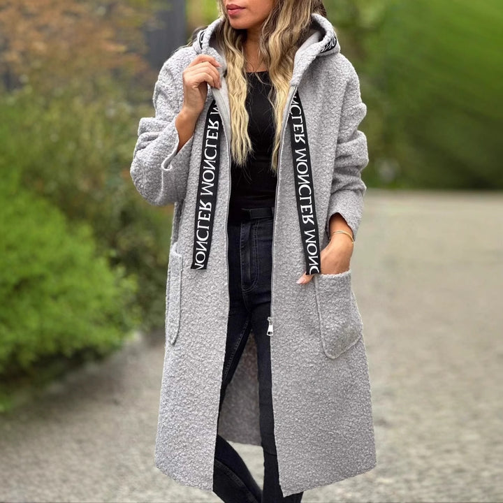 Damen Modischer Oversized-Fleece-Mantel mit praktischen Taschen und Kapuze Drune