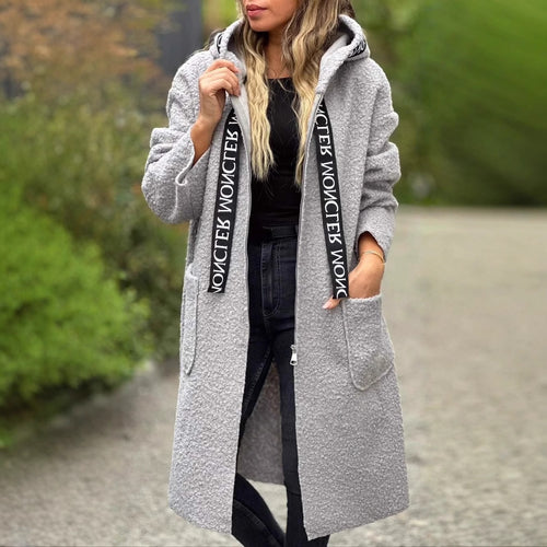 Damen Modischer Oversized-Fleece-Mantel mit praktischen Taschen und Kapuze Drune