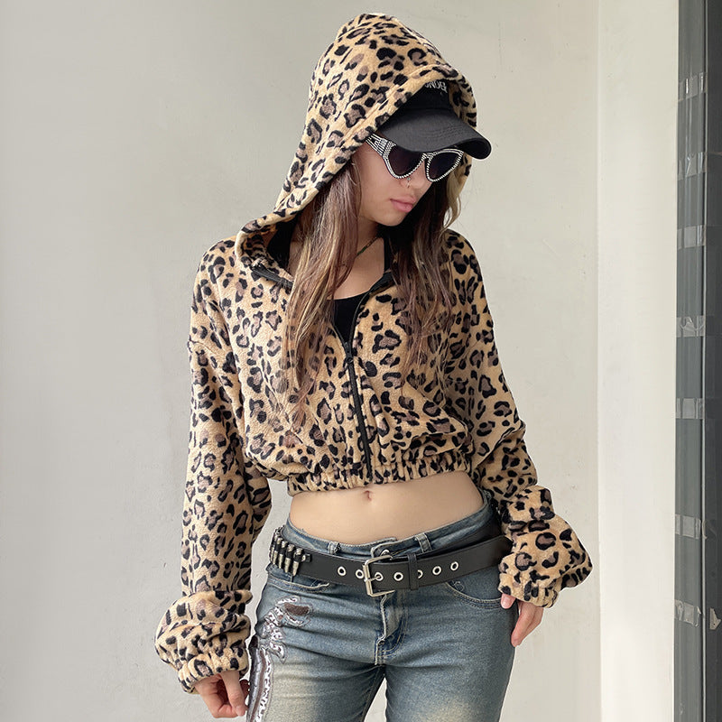 Damen modischer Marquis-Stil Hoodie mit Leopardenmuster Drune