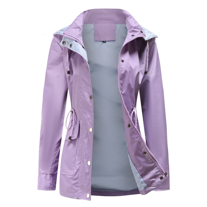 Damen Wetterfeste Regenjacke mit verstellbarem Kapuzenkragen und Taillenzug Drune