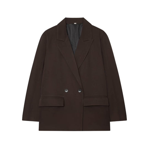 Damen Doppelreihiger Boxy-Blazer aus Webstoff mit fallendem Revers und Pattentaschen Drune