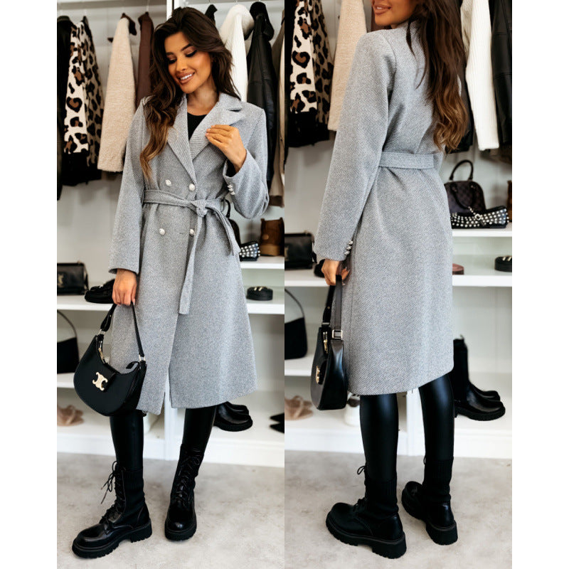 Damen Eleganter Trenchcoat mit asymmetrischem Schnitt und Gürtel Drune