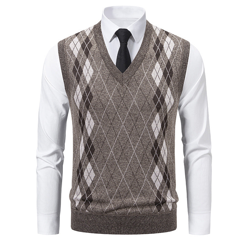 Herren eleganter V-Ausschnitt Pullunder im argyle Muster Drune