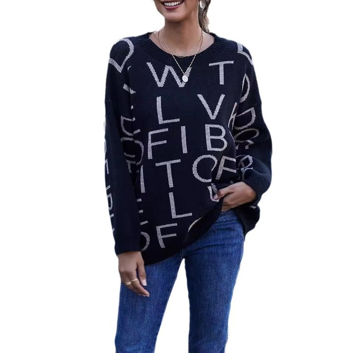 Damen Lässiger Oversized Pullover mit einem kreativen Schriftzug Drune