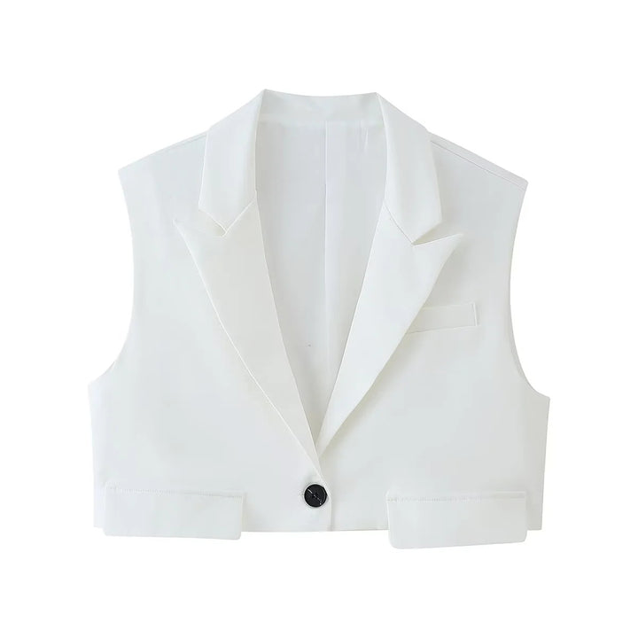 Damen nan taillierte Cropped-Weste mit Reverskragen und einreihigem Knopfverschluss Drune