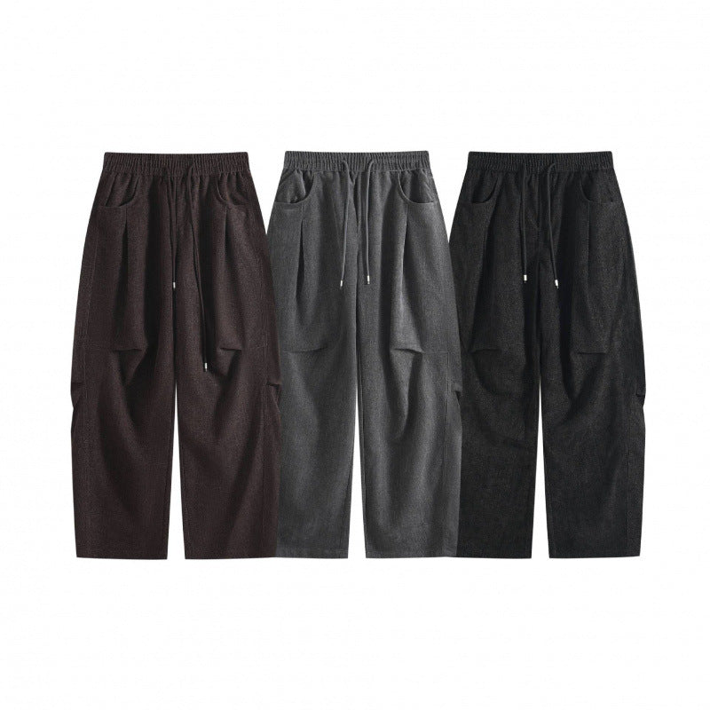 Damen Weite High‑Waist-Hose mit Tunnelzug und großen aufgesetzten Taschen Drune