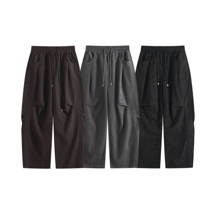 Damen Weite High‑Waist-Hose mit Tunnelzug und großen aufgesetzten Taschen Drune