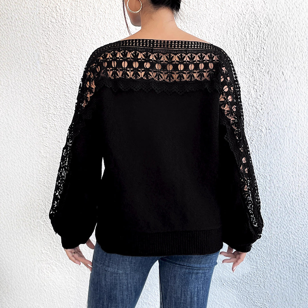 Damen lässiger Pullover mit einzigartigem Häkel-Ausschnitt Drune