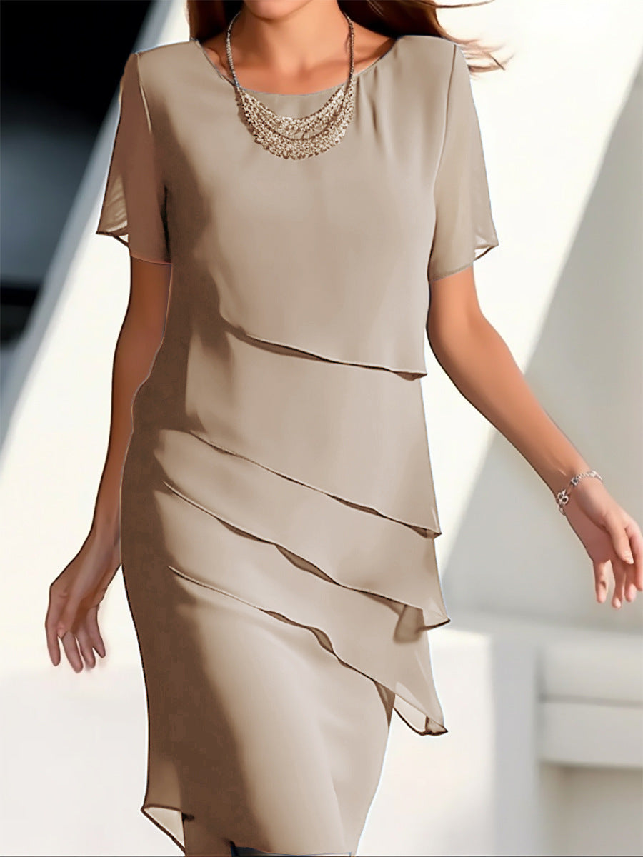 Damen elegantes Wickelkleid mit Schichten Drune