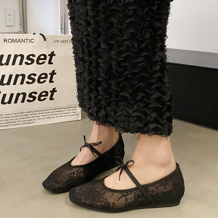 Damen Ballerinas mit zartem Spitzen-Design und eleganter Schleifenverzierung Drune