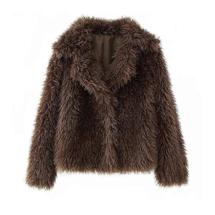 Damen nan shaggy Kunstfell-Blouson mit voluminösem Schalkragen und innenliegendem Hakenverschluss Drune