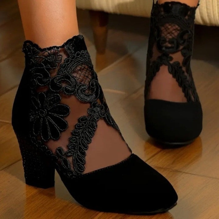 Damen Elegante und raffinierte Pumps mit floralen Spitzenverzierungen Drune