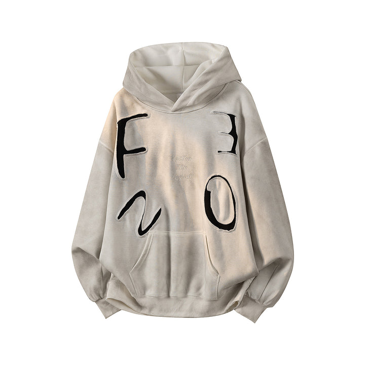 Unisex Oversize Kapuzenpullover mit handschriftlichem Grafik-Print, Kängurutasche & geripptem Saum Drune