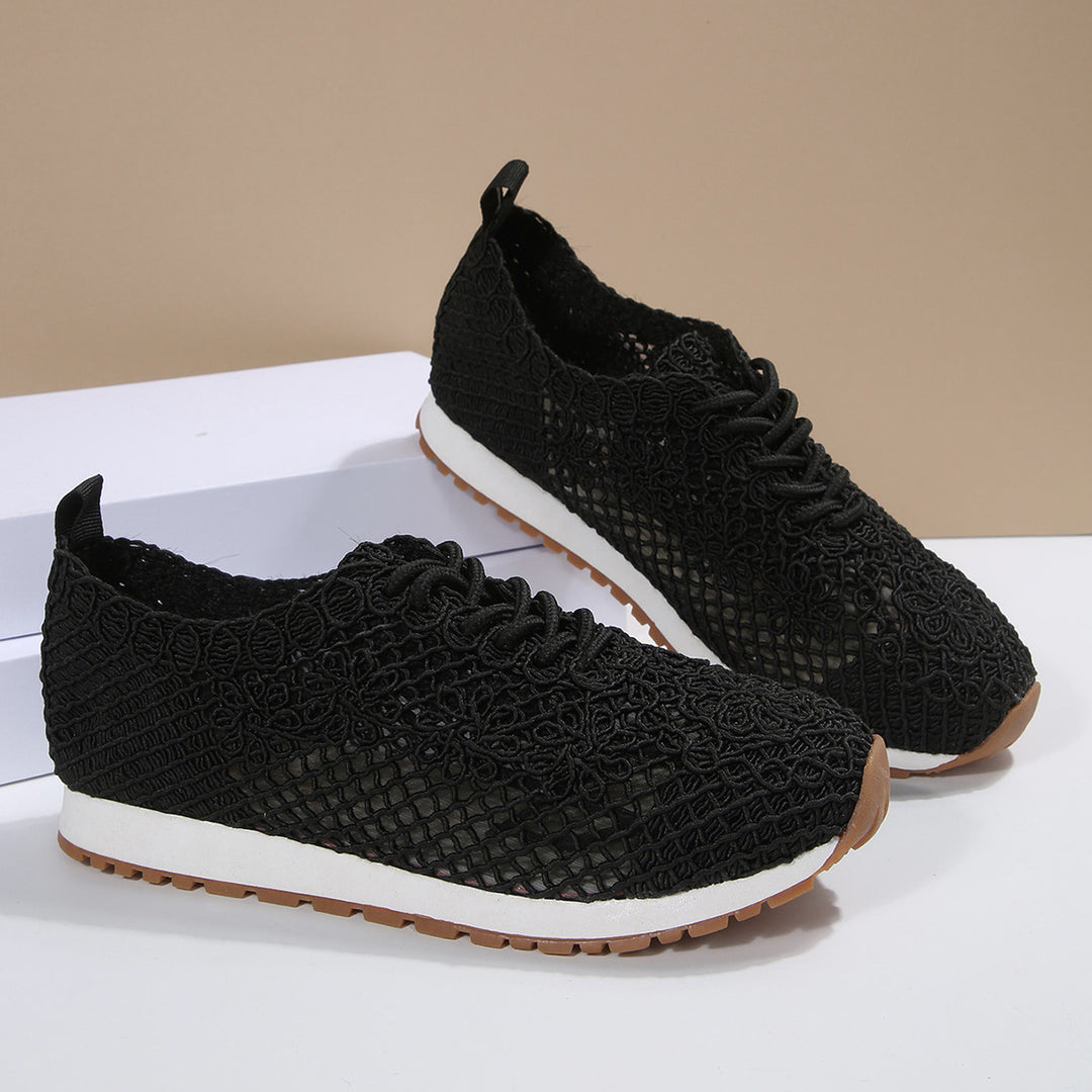Damen nan atmungsaktive Strick-Run-Sneaker mit gehäkeltem Obermaterial, gepolstertem Komfortfußbett und rutschfester Gummilaufsohle Drune