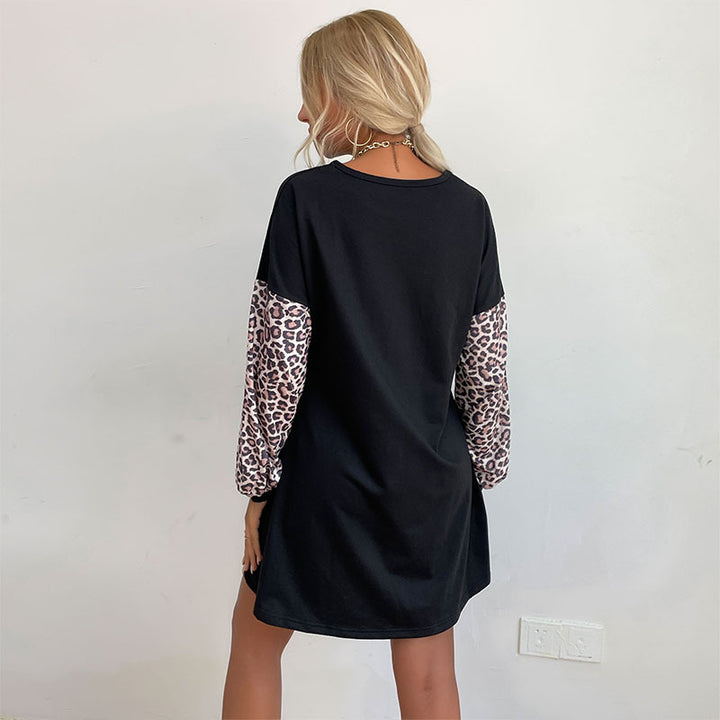 Damen Oversized Sweaterkleid mit Leo-Ärmeln und Rundhalsausschnitt Drune