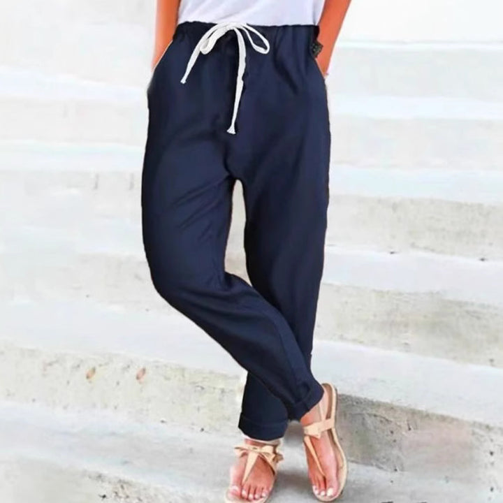 Damen nan lässige Relaxhose mit elastischem Bund, Kordelzug, Eingrifftaschen und umgeschlagenem Saum Drune