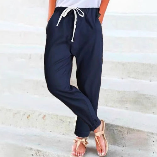 Damen nan leichte Leinenmix-Hose mit elastischem Bund, Kordelzug und konischer Knöchelpartie Drune