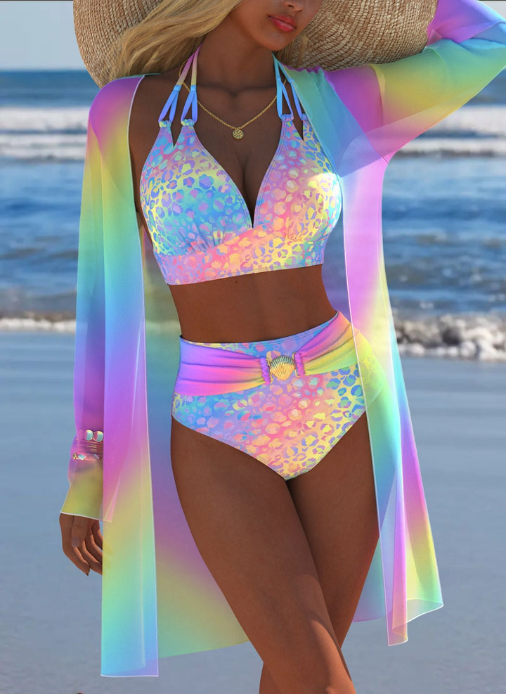 Damen Bikini-Set mit kreativem geometrischen Design und hohem Bund Drune