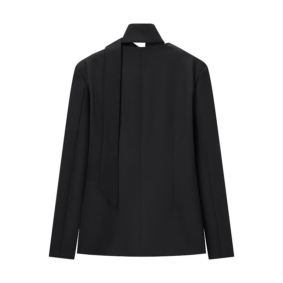 Damen nan taillierter Blazer mit Schalkragen-Schleife und V-Ausschnitt Drune