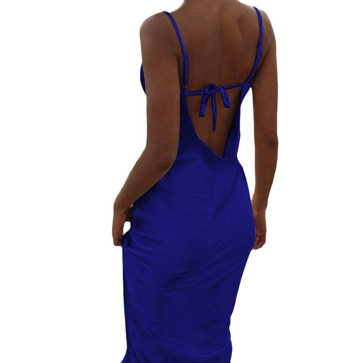 Damen Elegantes Satin-Maxikleid mit schmalen Trägern und fließendem Schnitt Drune