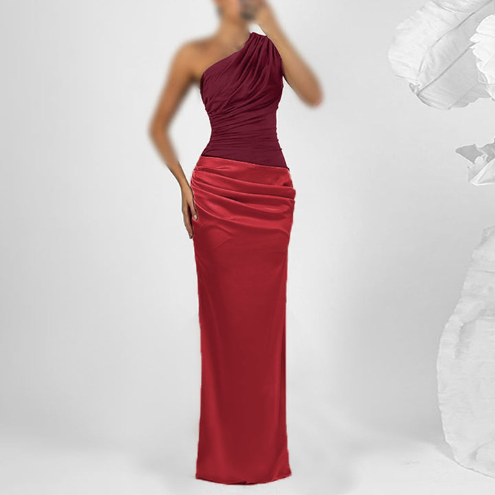 Damen elegantes Maxikleid mit asymmetrischem Oberteil und fließendem Saum Drune