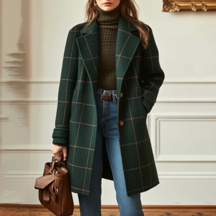 Damen Karierter Wollmix-Mantel mit Oversize-Schulter und klassischem Revers Drune