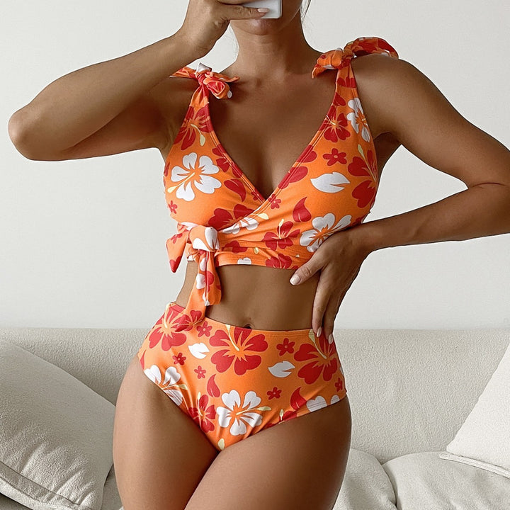 Damen Hochtaillierter Blumen-Bikini-Set Drune