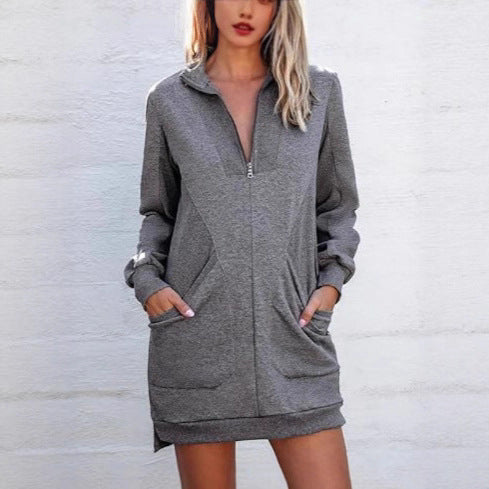Damen Freizeitkleid mit hohem Kragen und seitlichen Eingrifftaschen Drune