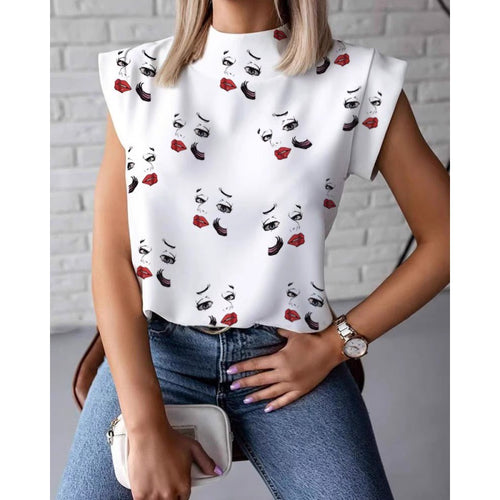Damen Elegantes Oberteil mit hochgeschlossenem Kragen und kurzen Ärmeln Drune