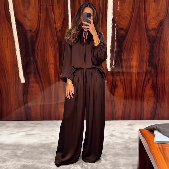 Damen elegantes Zweiteiler Set aus fließendem Material mit raffinierten Falten und weitem Schnitt Drune