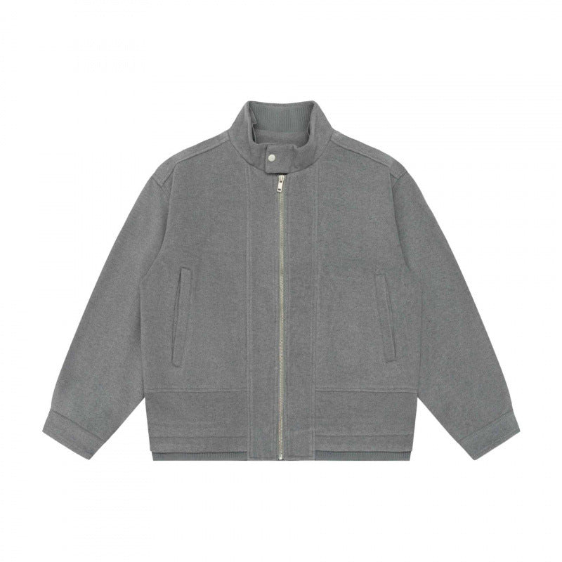 Herren Kurz geschnittener Boxy‑Blouson aus Wollmix mit Stehkragen, Metallreißverschluss und verdeckten Eingrifftaschen Drune