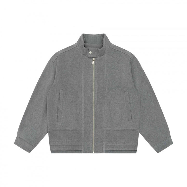 Herren Kurz geschnittener Boxy‑Blouson aus Wollmix mit Stehkragen, Metallreißverschluss und verdeckten Eingrifftaschen Drune