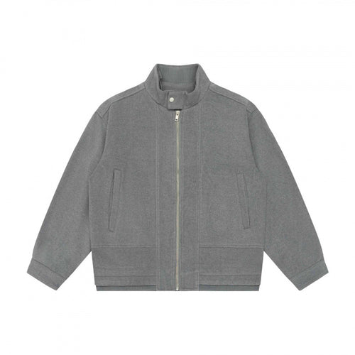 Herren Kurz geschnittener Boxy‑Blouson aus Wollmix mit Stehkragen, Metallreißverschluss und verdeckten Eingrifftaschen Drune