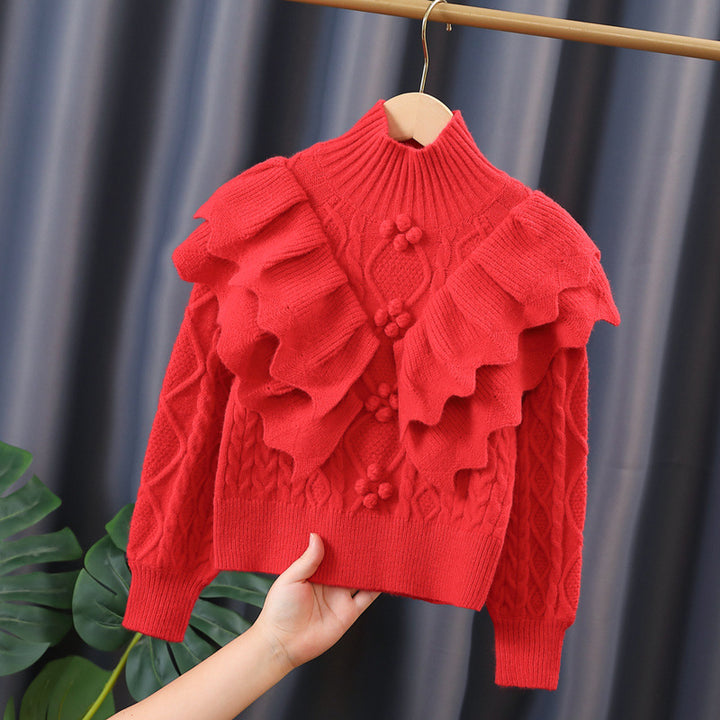 Damen Strickpullover mit Rüschen und Zopfmuster Drune