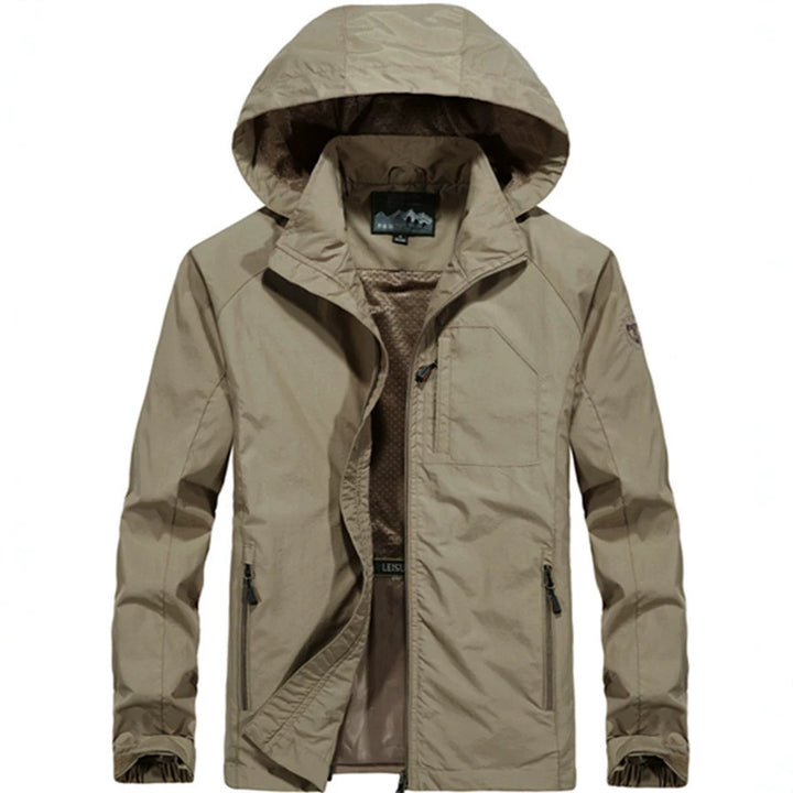 Herren Leichte Allwetter-Fieldjacke mit Kapuze, Mesh‑Innenfutter und Reißverschlusstaschen Drune
