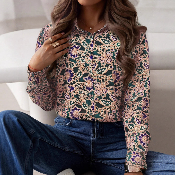 Damen Blusenshirt mit floralen Motiven und verlängertem Saum Drune