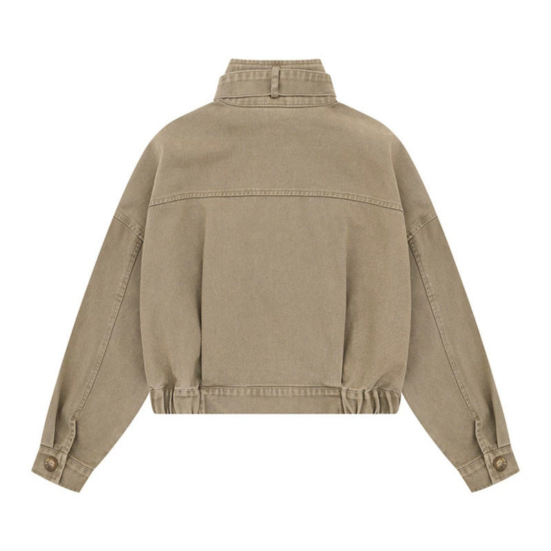 Damen Cropped Utility-Bomberjacke mit Stehkragen, Reißverschlusstaschen und Elastbund Drune