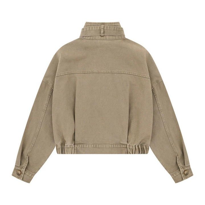 Damen Cropped Utility-Bomberjacke mit Stehkragen, Reißverschlusstaschen und Elastbund Drune