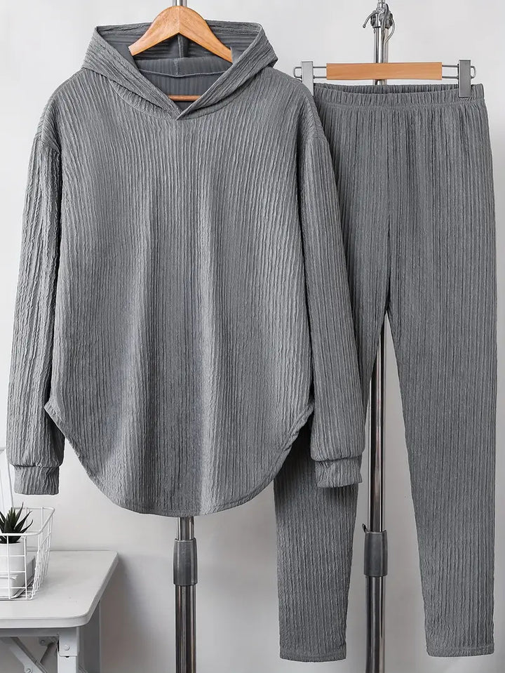Damen lässiger Sweat-Pulli und -Hose Set mit strukturiertem Design Drune