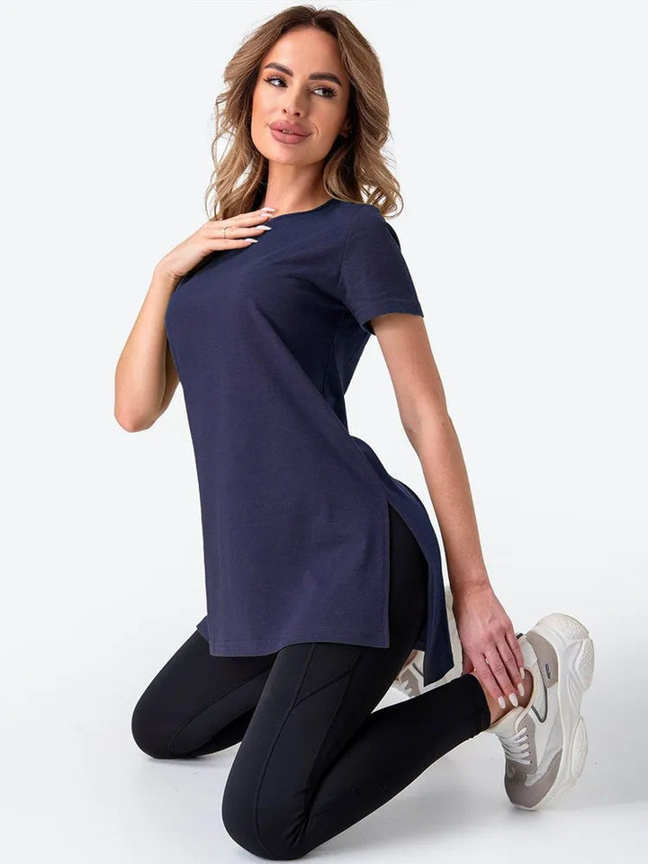 Damen lässiges Longline T-Shirt mit seitlichen Schlitzen und hohen Tragekomfort Drune