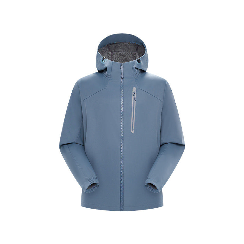 Herren Wasserdichte Softshell-Outdoorjacke mit verstellbarer Kapuze, verschweißten Reißverschlüssen und reflektierender Brusttasche Drune